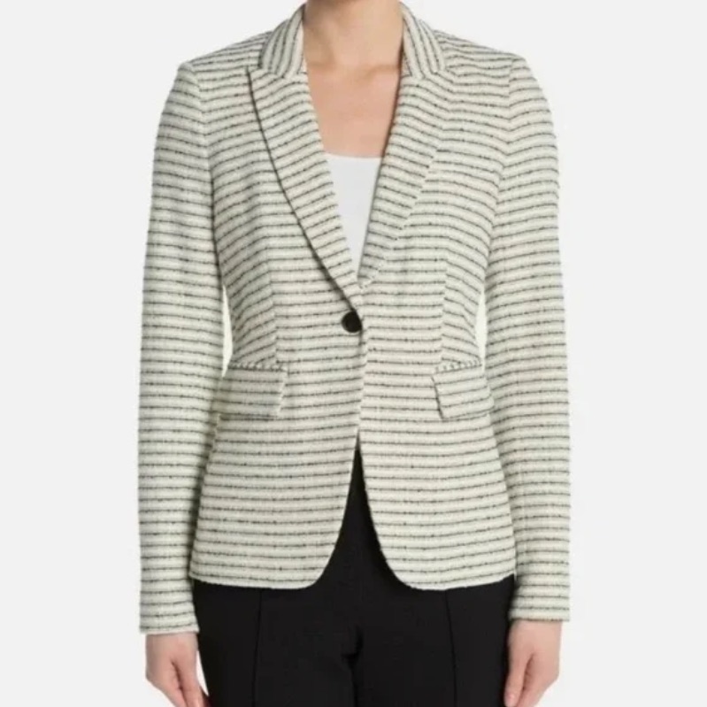 Veronica Beard Hosanna Black And White Striped Tweed Dickey Blazer Jacket 14